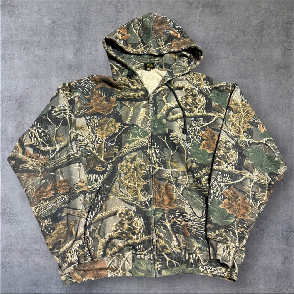 Vintage Seclusion 3D Camo Full Zip Hoodie Mens L Fleece‎ Sweatshirt